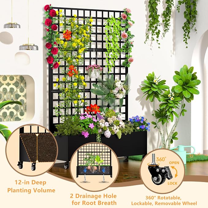 MTART Metal Planter Box with Trellis, 72.1"x47.2"x16" Galvanized Raised Garden - Image 3