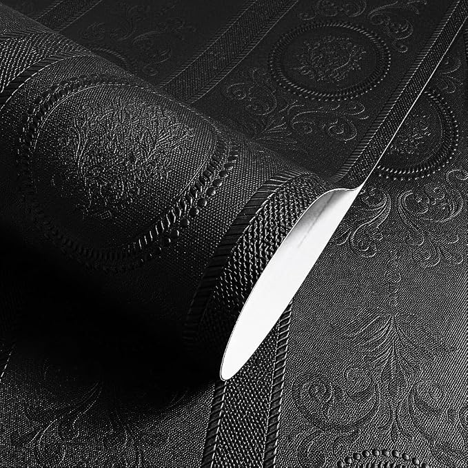 JiffDiff Wallpaper Peel and Stick Textured, 3D Black Embossed Wall Paper Stick by wallpaper