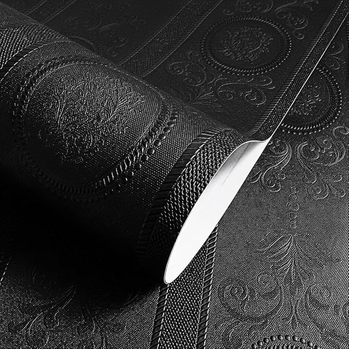 JiffDiff Wallpaper Peel and Stick Textured, 3D Black Embossed Wall Paper Stick by wallpaper