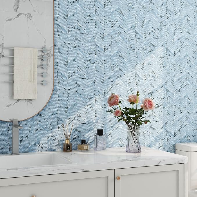 Livelynine 15.8x197 Blue and White Grass Cloth Wallpaper Peel and Stick Contact - Image 4