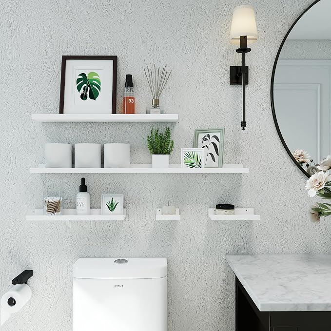 White Floating Shelves for Wall Decor, Long Wall Mounted Storage Shelf for - Image 5