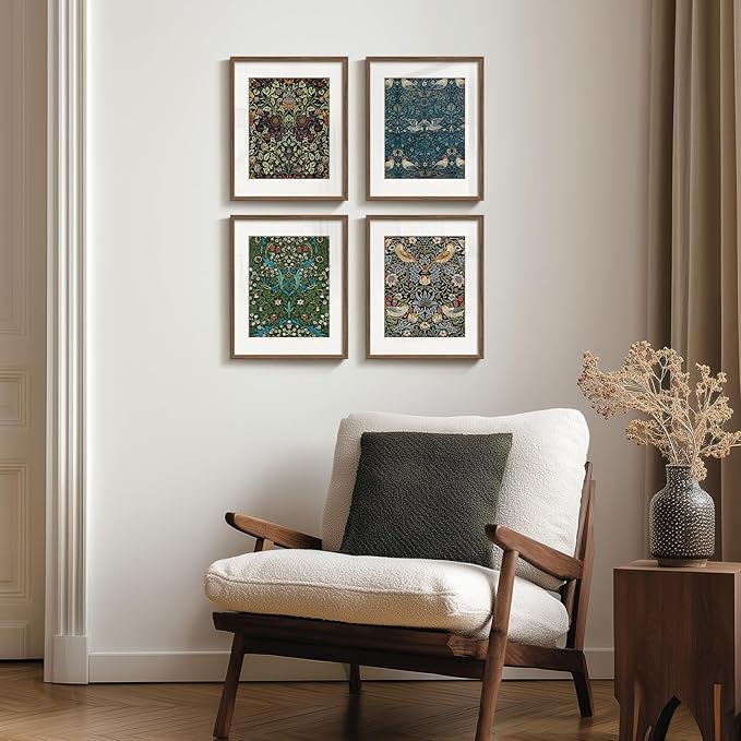 Framed William Morris Canvas Wall Art, 4 Piece Vintage Botanical Floral Bird - Image 5