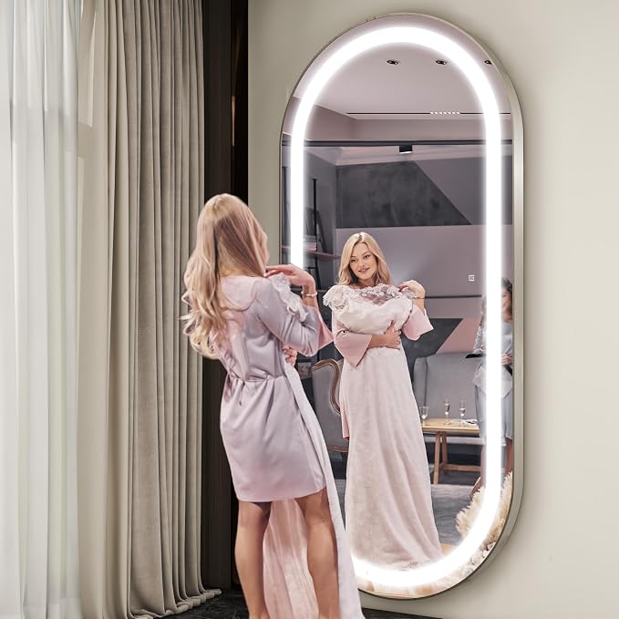 FENNIO Full Length Mirror with Lights, Wall Mounted Hanging Mirror with Lights - Image 2