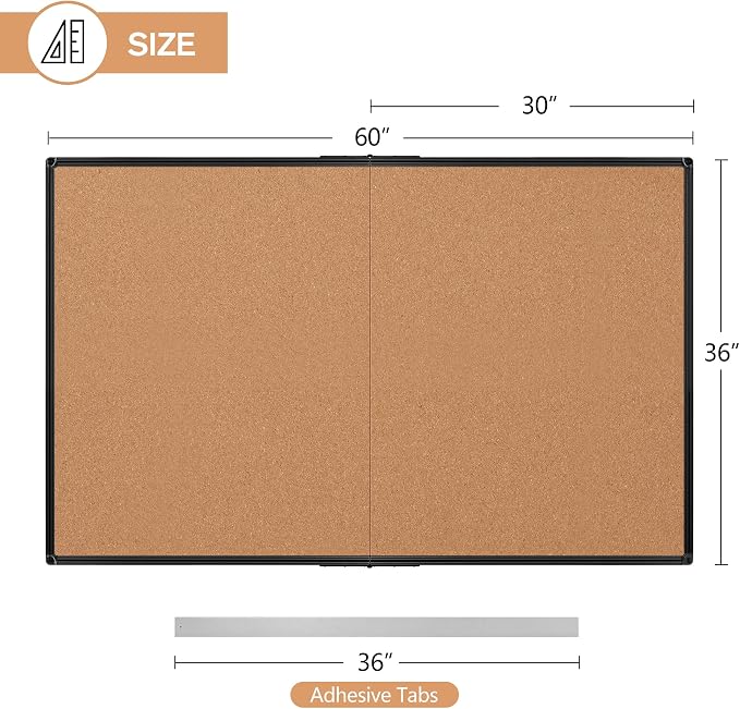 Extra Large Cork Bulletin Board 60" X 36", Foldable Notice Pin Board - Image 3