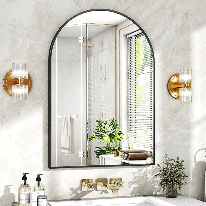 XRAMFY 20"x30" Black Arched Bathroom Mirror by XRAMFY