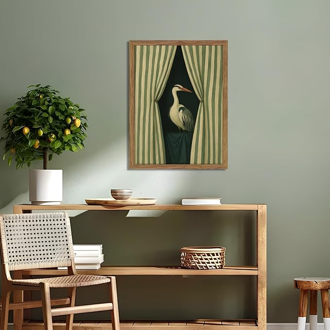Framed Bird Wall Art, Elegant Heron Canvas Print, Vintage Coastal Bird Wall - Image 2