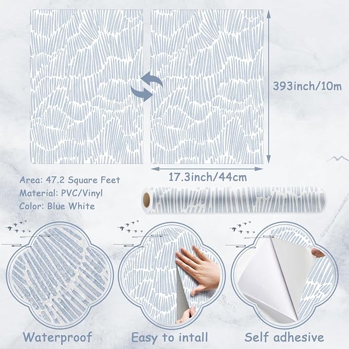 Theper Blue Wallpaper 17.3"×393" Modern Striped Peel and Stick Wallpaper Boho - Image 3