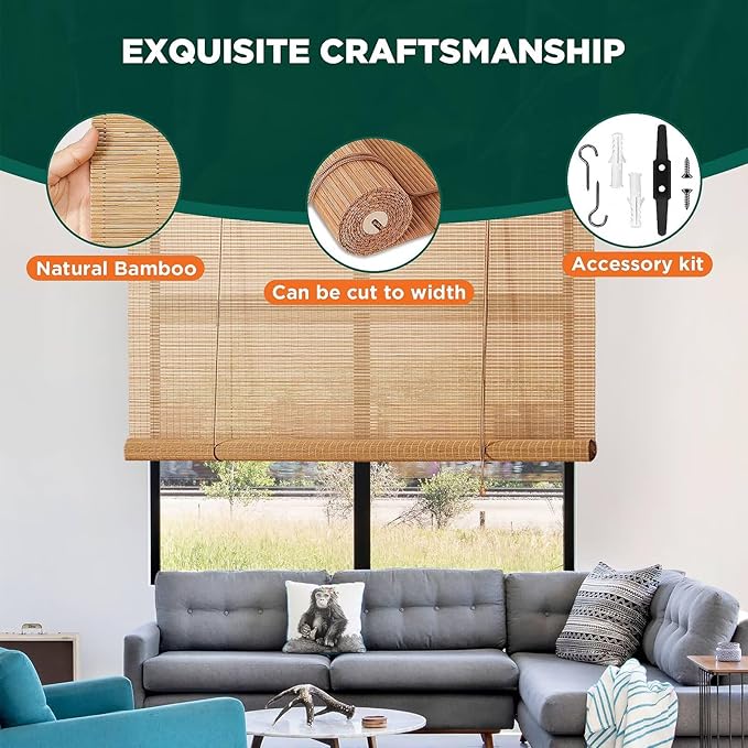 Bamboo Blinds for Interior Windows, Custom Roller Shades for Indoor Window and - Image 3
