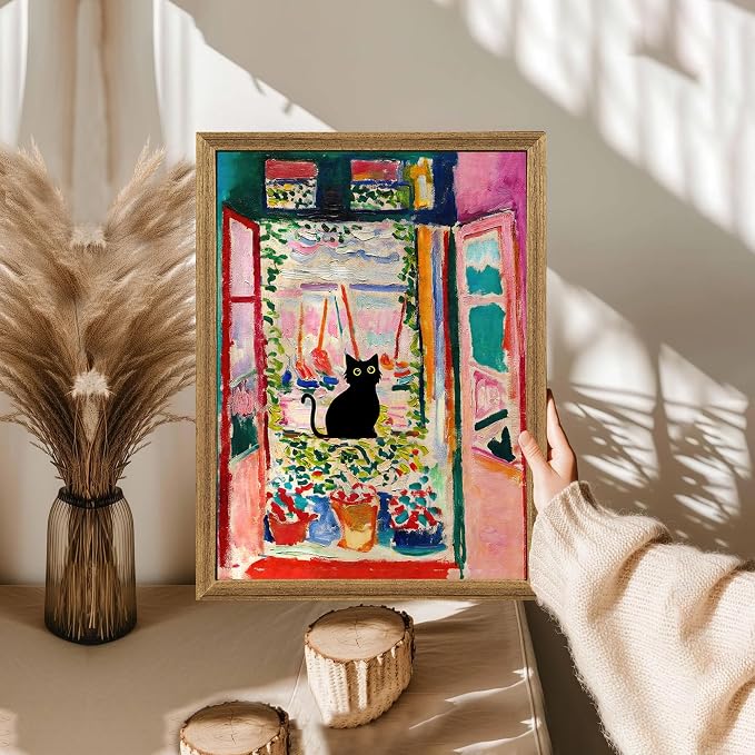 Fantasy Artists Henri Matisse Cat Wall Art, Framed Open Window Black Cat Canvas - Image 2
