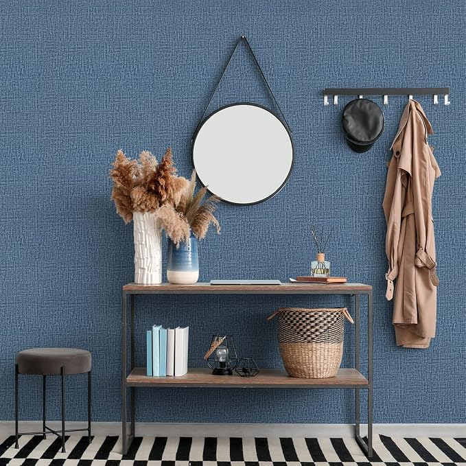 Blue Wallpaper Grasscloth Peel and Stick Wallpaper 17.7inch x 196.8inch - Image 2