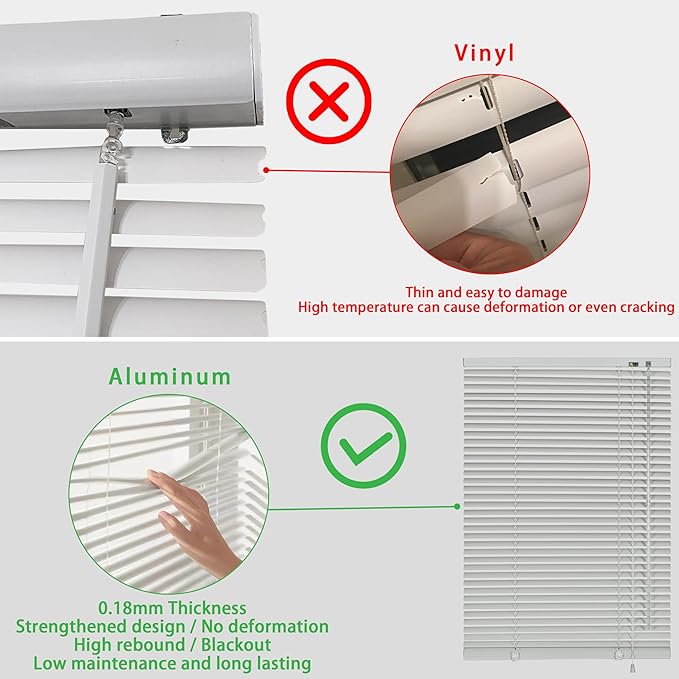 YIIBAII Mini Blinds Suitable for 34.5" W x 64" H Windows 1" Aluminum Horizontal - Image 3