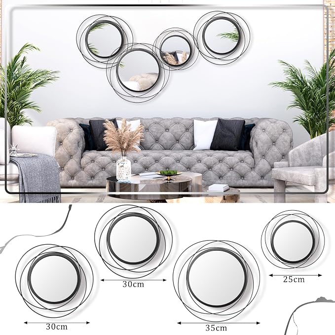 Hicarer 4 Pcs Decorative Round Modern Circle Mirror Wall Art Ring Metal Mirror - Image 3