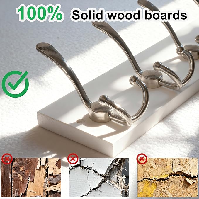 SKOLOO Creations White Solid Wood Wall Mounted Coat Rack, 10 Hooks, 38-1/8" Long - Image 7
