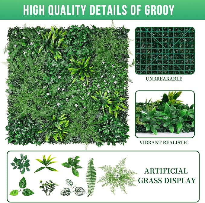 Grooy Grass Wall, Artificial Boxwood Panels 20"x20", Privacy Hedge Fence Screen - Image 2