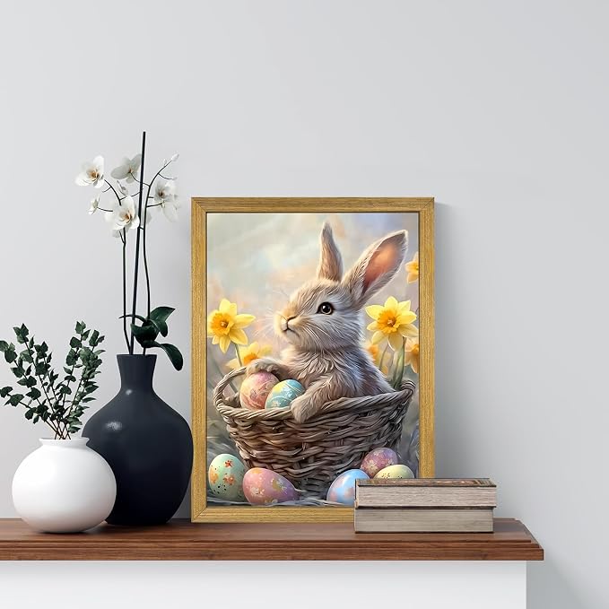 Easter Bunny Wall Art, Cute Rabbit Canvas Wall Decor Painting, Easter Eggs - Image 6