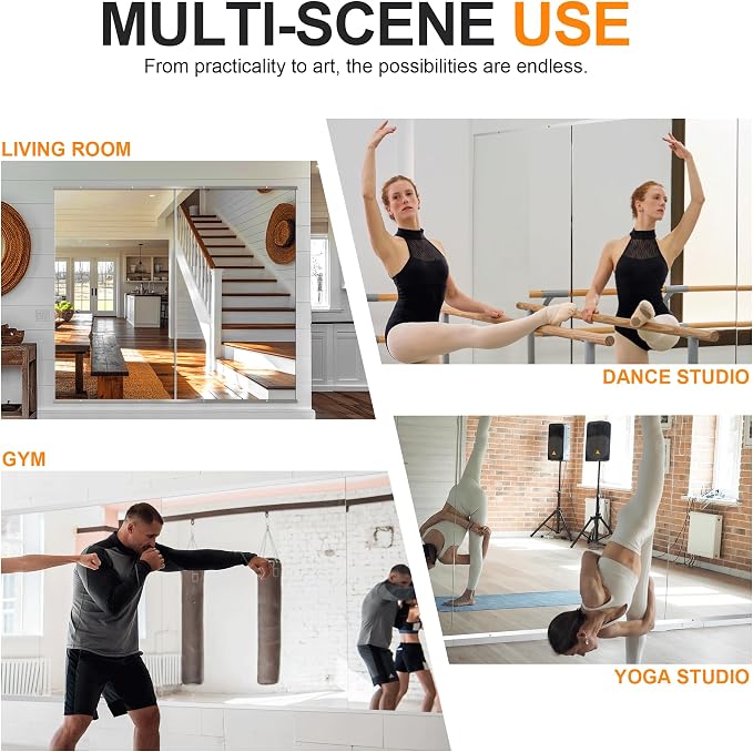 Delma Home Gym Mirror, Large Full Body Tempered Glass Frameless, Wall-Mounted - Image 6