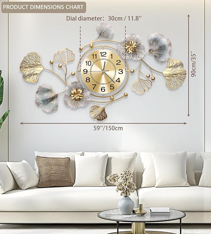Clocks for Living Room, Large Wall Clock, 3D Silent Wall Clock, Retro Metal - Image 2
