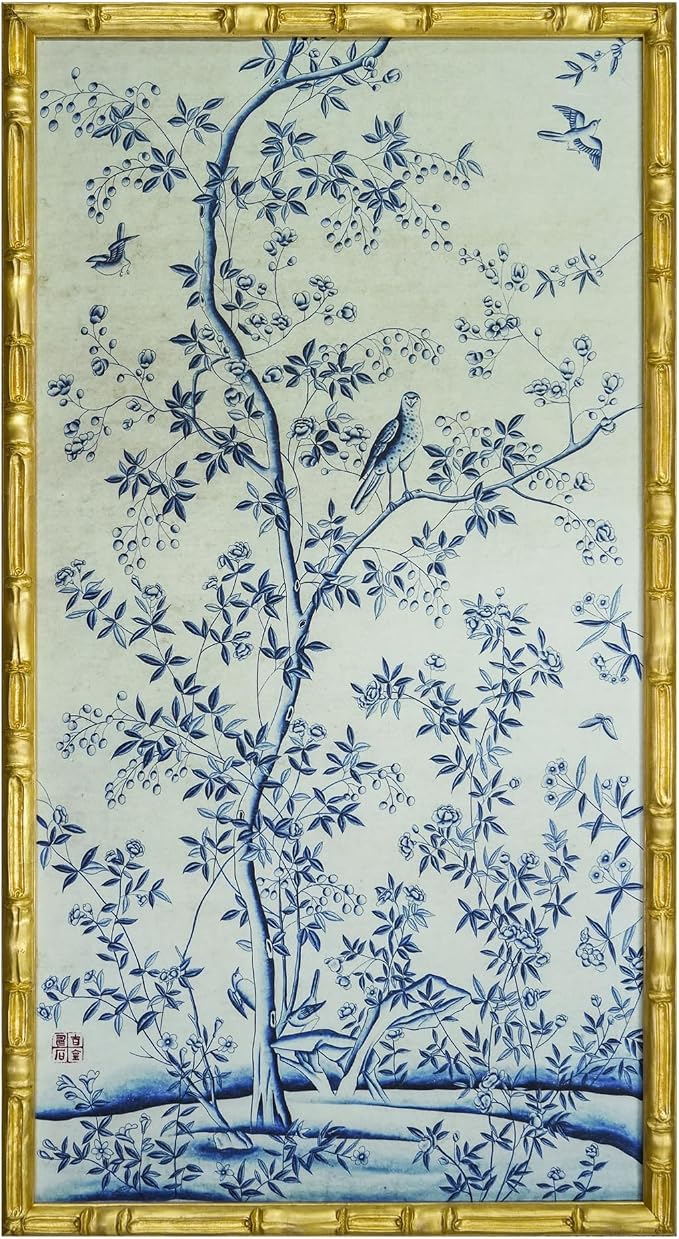 HongFengtang Chinese Rice Paper Print China Flower And Bird Bamboo Frame 19.5 X by Hongfengtang