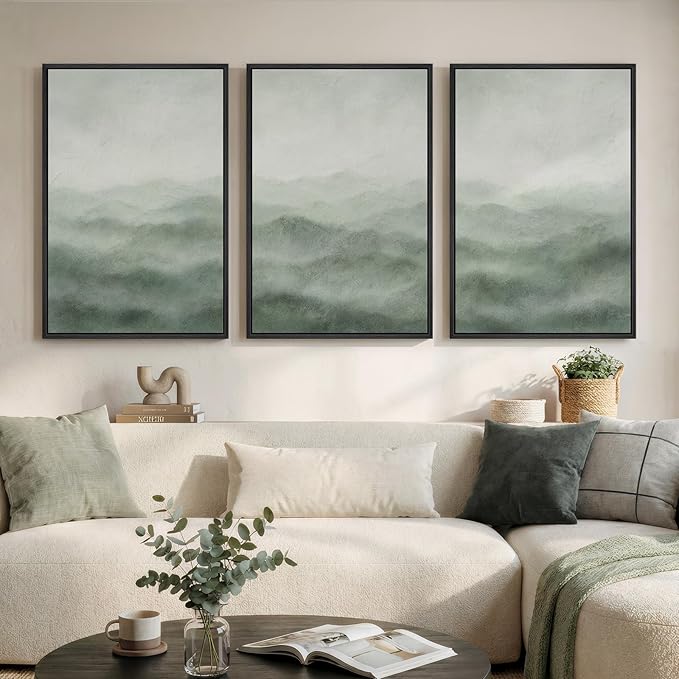 Large Framed Green Abstract Landscape Canvas Wall Art by Cuspin