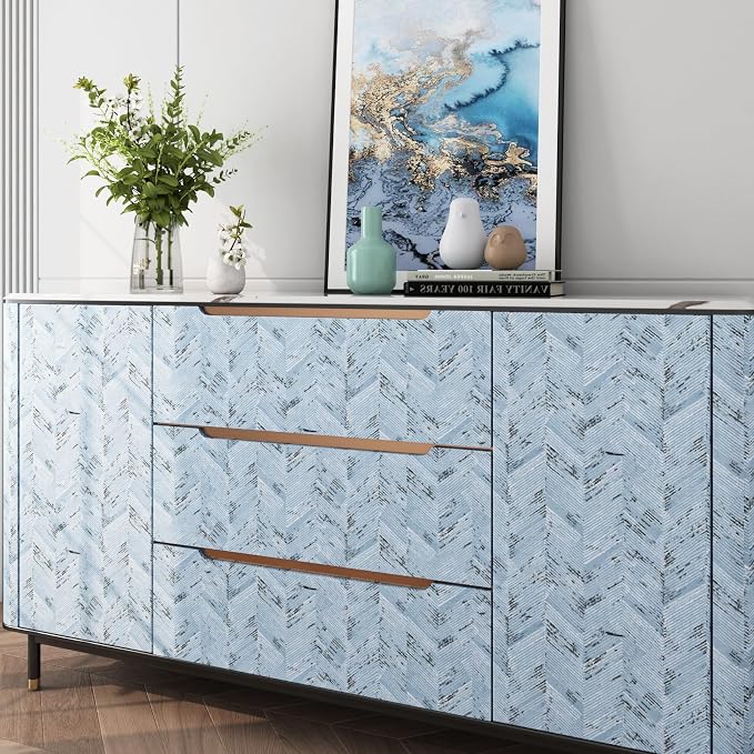 Livelynine Blue Fabric Wallpaper Peel and Stick Prepasted Herringbone Faux - Image 3