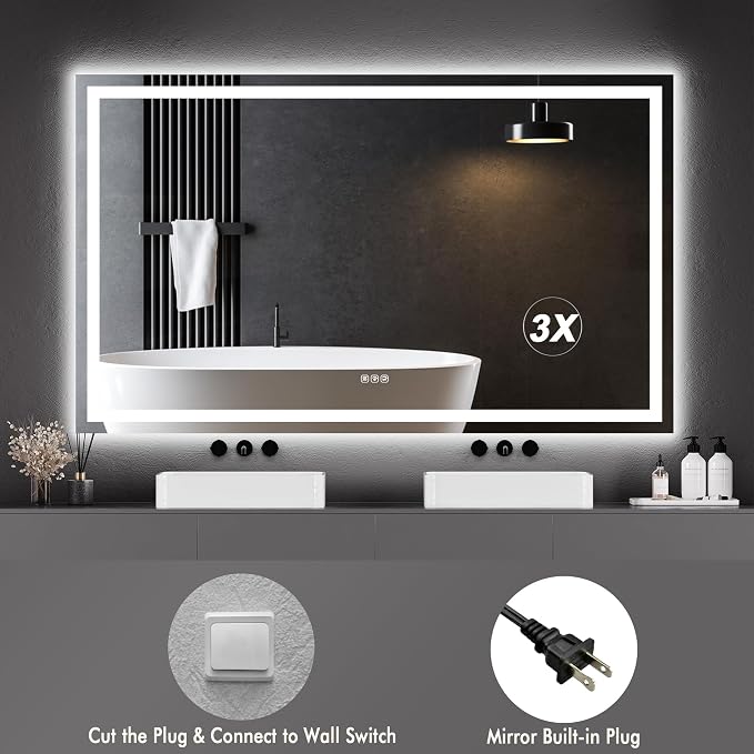 LED Bathroom Wall Mirror 60 x 36 Inch, Frameless Vanity Mirror - Image 3