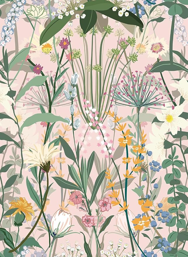 JiffDiff Floral Wallpaper Peel and Stick 17.3"x472" Pink Farm Wildwood Stick on by wallpaper