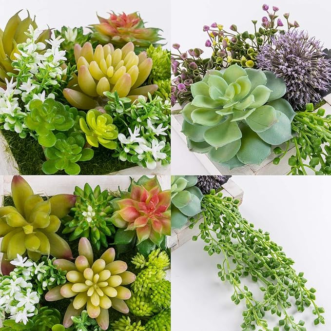 Hanging Wall Artificial Plants for Home Decor Indoor Faux Succulents in Wooden - Image 5