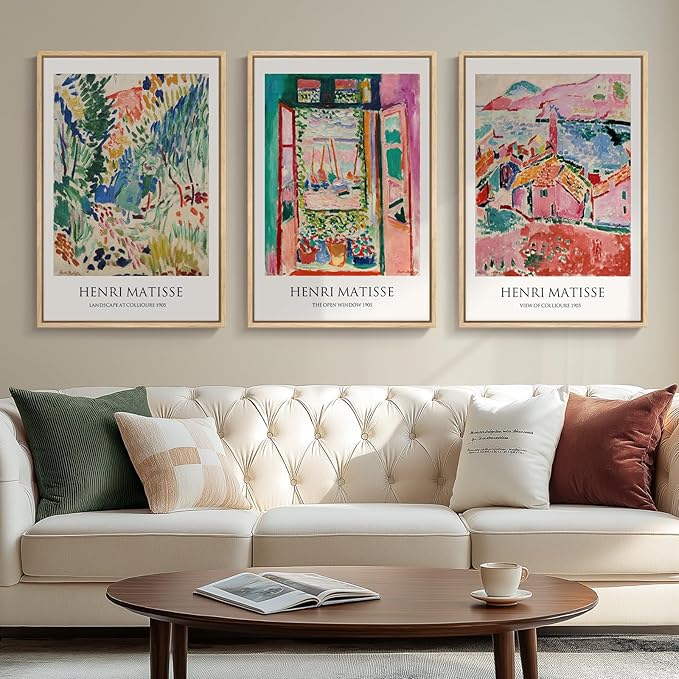 Framed Matisse Wall Art, 3 Piece Large Canvas Abstract Art Prints by Cuspin