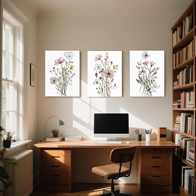 WRFON UnFramed Botanical Canvas Wall Art Set of 3, Watercolor Floral Prints - Image 5