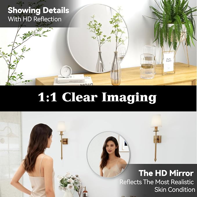 SCWF-GZ 20" Round Mirror Circle Wall Mounted Hanging or Against Wall Metal - Image 5