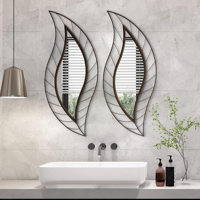 ironsmithn Decorative Wall Mirror, Leaf Design Metal Frame - Image 6