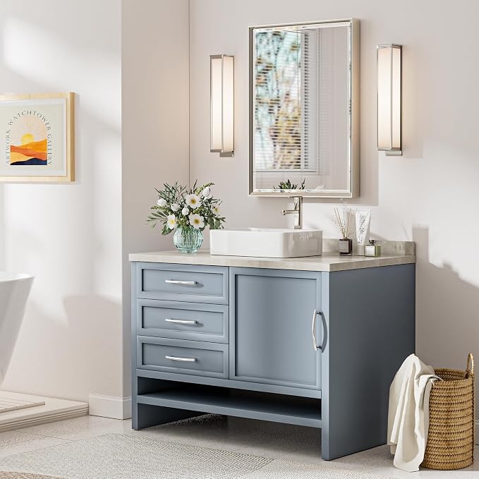 Brushed Nickel Bathroom Mirror, 22x30 Inch Beveled Framed Bathroom Mirror - Image 6