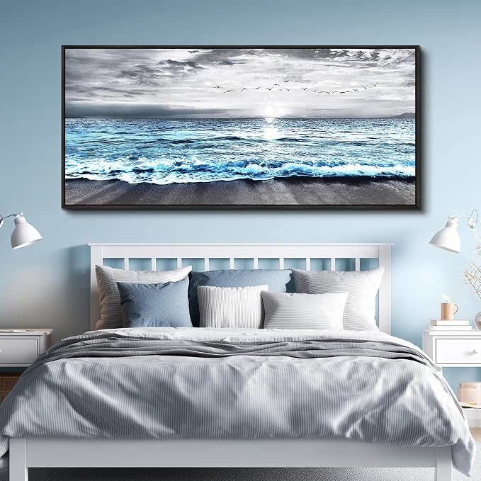 Wapluam Framed Wall Art for Bedroom Decor, Beach Canvas Wall Art Large Ocean - Image 4