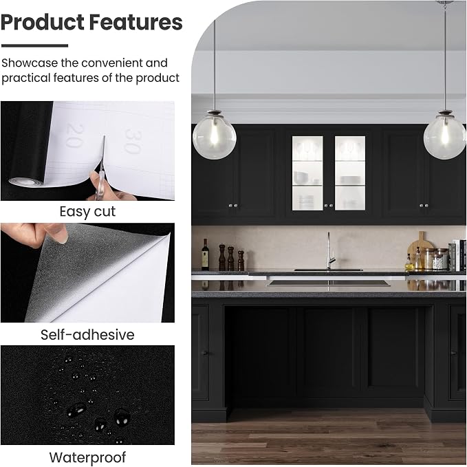 practicalWs Peel and Stick Wallpaper 15.7" x 118" Black Contact Paper - Image 6