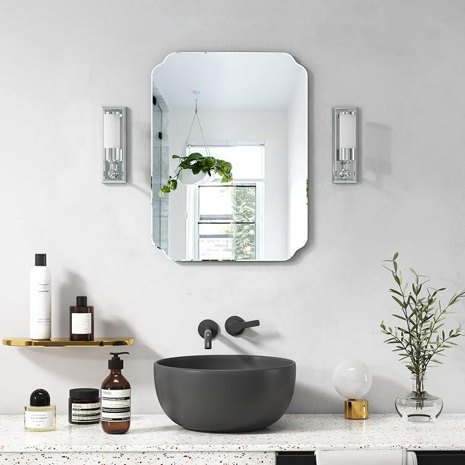 Bathroom Mirrors for Over Sink, Frameless Mirrors for Wall, 24x18 Inch Beveled by JACUKO
