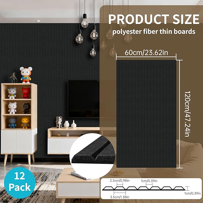 EVERECO 12 Pack Large Acoustic Panels, 47.2×23.6×0.4 inches, Soundproof Panels - Image 3