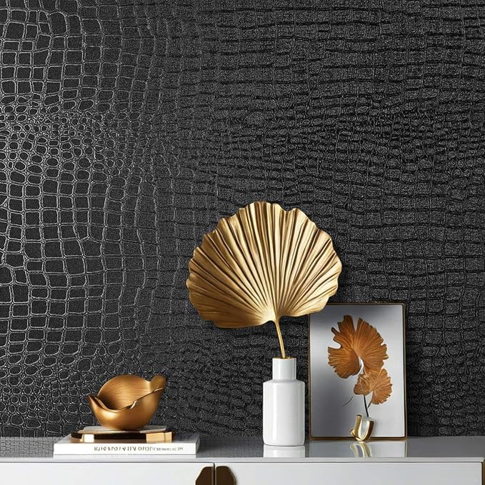 Arthome 17"×120" Black Crocodile Peel and Stick Wallpaper, Charcoal Black by ArthomeWALLDECOR