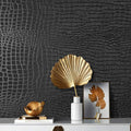 Arthome 17"×393" Black Crocodile Peel and Stick Wallpaper, Charcoal Black by ArthomeWALLDECOR