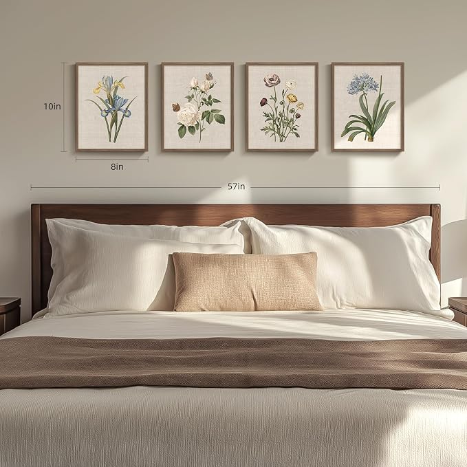 Framed Botanical Wall Art for Bathroom, 4 Piece Vintage Floral Canvas Painting - Image 5