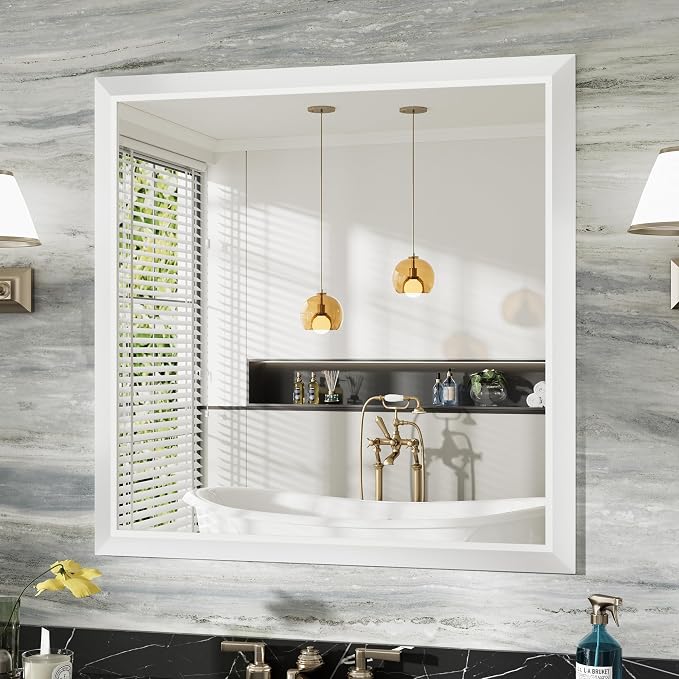 36x36 Inch White Bathroom Mirror by Briivuemodernmirrors