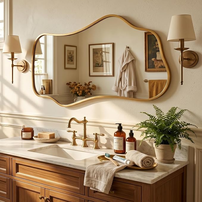 Bathroom Mirrors for Over Sink-Horizontal or Vertical Hanging 47.2"x21.6" Gold - Image 3