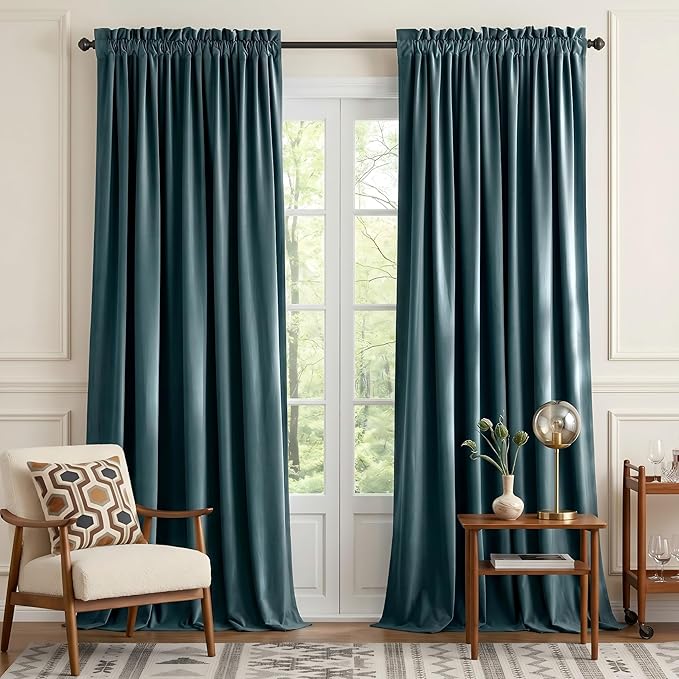 NICETOWN Room Darkening Greyish Blue Velvet Curtains, Rod Pocket Super Soft by NICETOWN