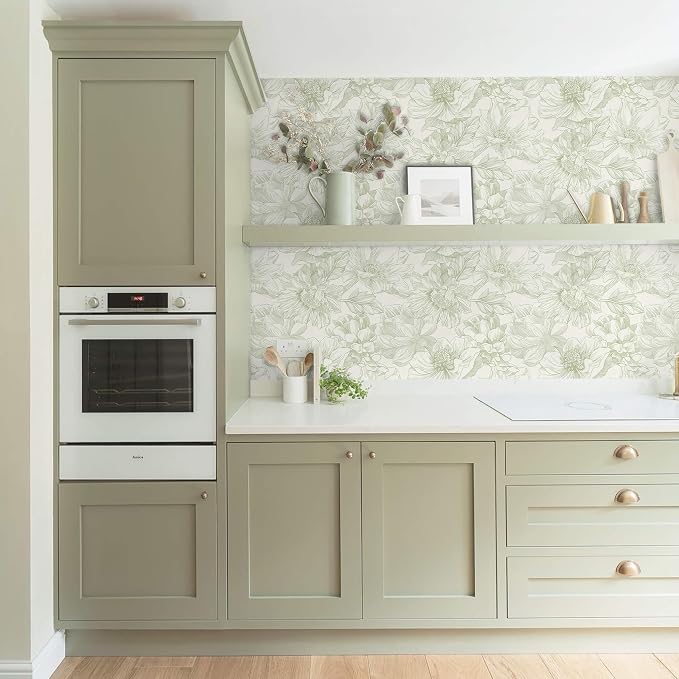 Ismoon Vintage Floral Wallpaper Peel and Stick Beige and Green Contact Paper - Image 7