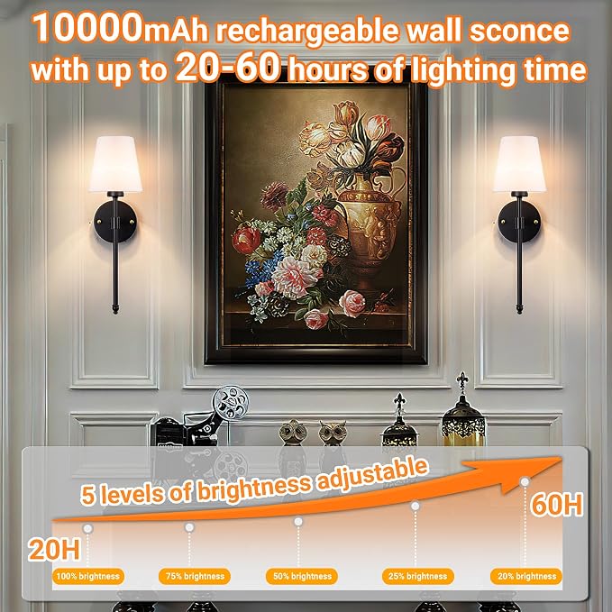 Battery Operated Wall Sconces Set Of 2, Wireless Battery Wall Light - Image 6