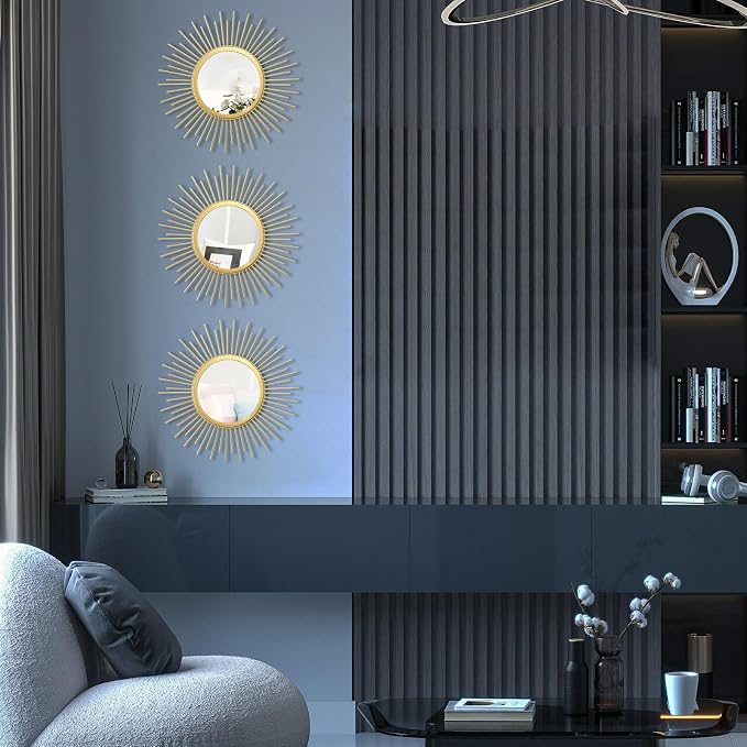 3 Set Sunburst Mirrors for Wall Decorative Metal Mirrors Small Mirror Sets - Image 4