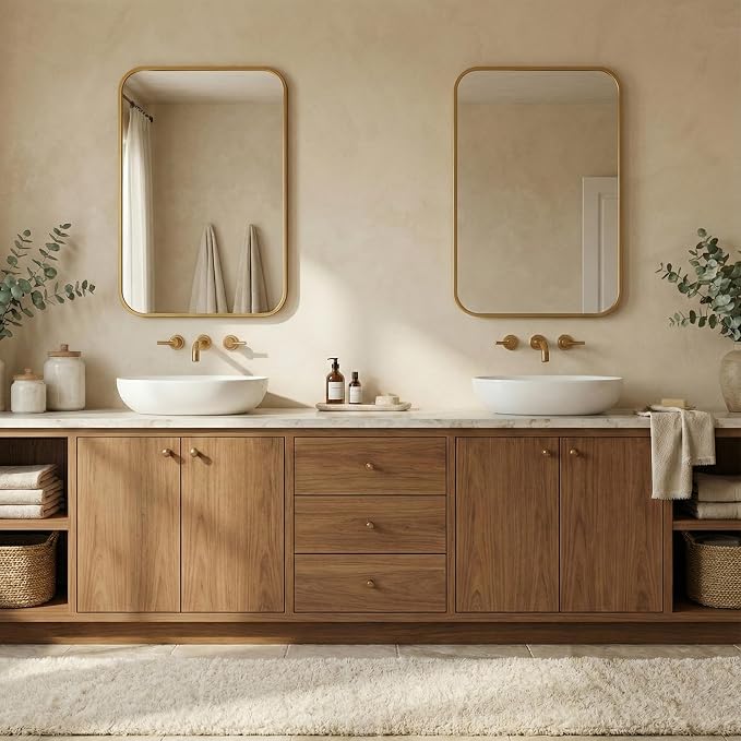 24x36 Inch Matte Gold Bathroom Vanity Mirrors | Flush Mount Deep Set Metal Wall - Image 8