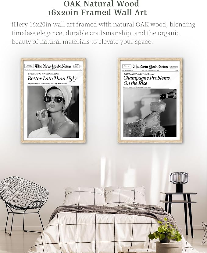 iHery Better Late Than Ugly Natural OAK Wood Audrey Hepburn Newspaper Trendy - Image 7
