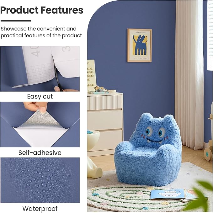 practicalWs Blue Peel and Stick Wallpaper 15.7" x 590.5" Blue Contact Paper - Image 5