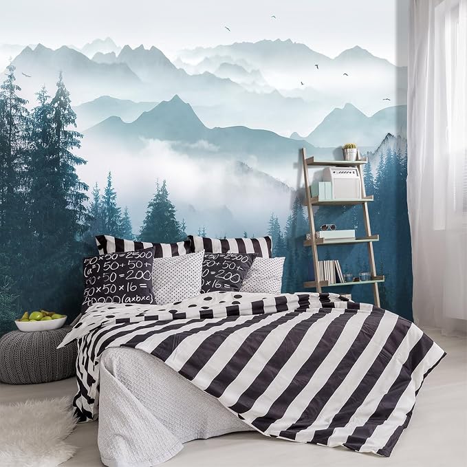 -Foggy Forest Pine Scenery Fabric Wallpaper Living Room Bedroom Bathroom by YIHWM-PurchaseNow
