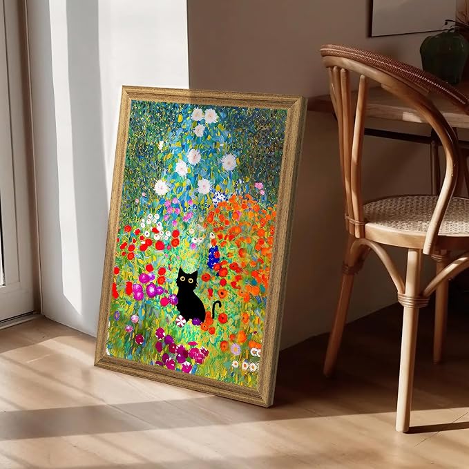 Fantasy Artists Gustav Klimt Canvas Wall Art, Framed Aesthetic Cat Floral Wall - Image 3